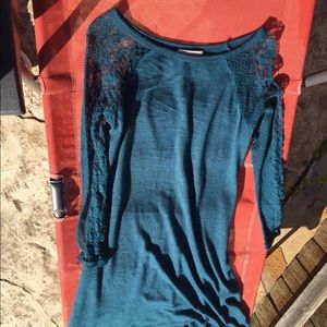 Blue dress with lace sleeves