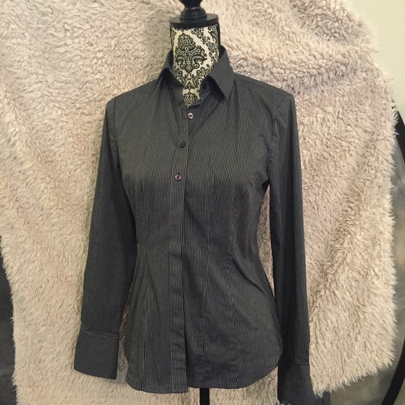 Navy w White pinstripes Button up Shirt Limited S