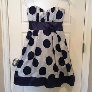 Navy and light grey polka dot dress