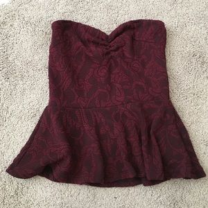 Charlotte Russe maroon lace strapless peplum top