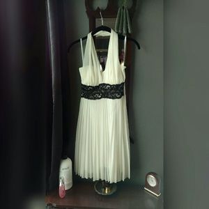SOLD Ivory halter dress with black lace waist band