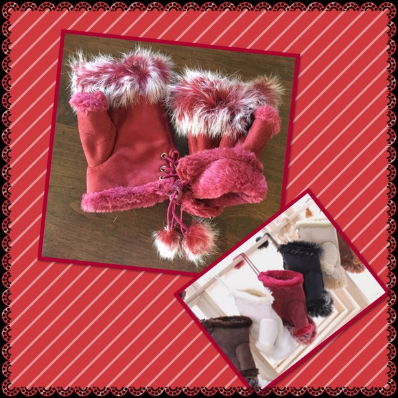 Faux suede rabbit fur wrist fingerless gloves - Picture 2 of 2