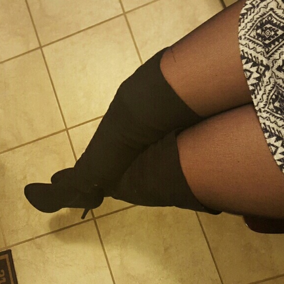 Sexy thigh high black lace up boots