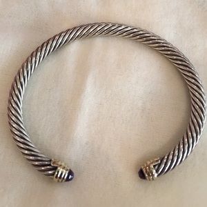 David Yurman silver cable cuff w/ amethyst stones