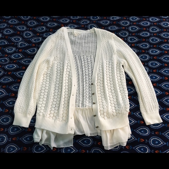 Maison Jules White Cardigan with Silk Hem