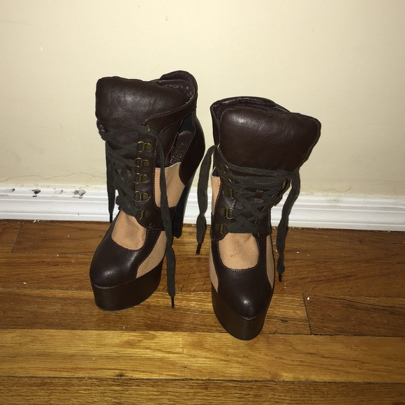 PaperFox tan & brown lace up heels