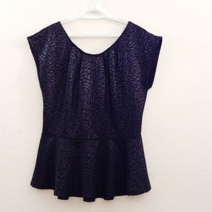 Black Faux Leather Rose Peplum Shirt (Plus Size)