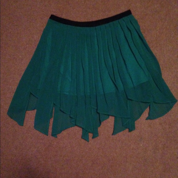 Green chiffon skirt.