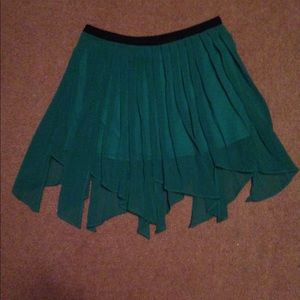 Green chiffon skirt.