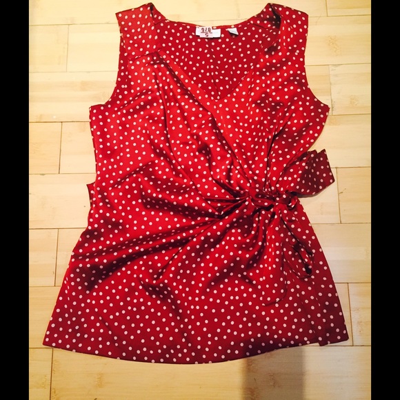 New York & co. Faux wrap Blouse. Polka dots!