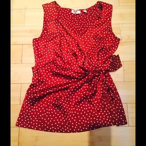 New York & co. Faux wrap Blouse. Polka dots!