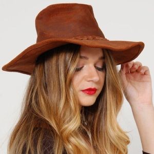 Vintage leather hippy boho wide brimmed hat