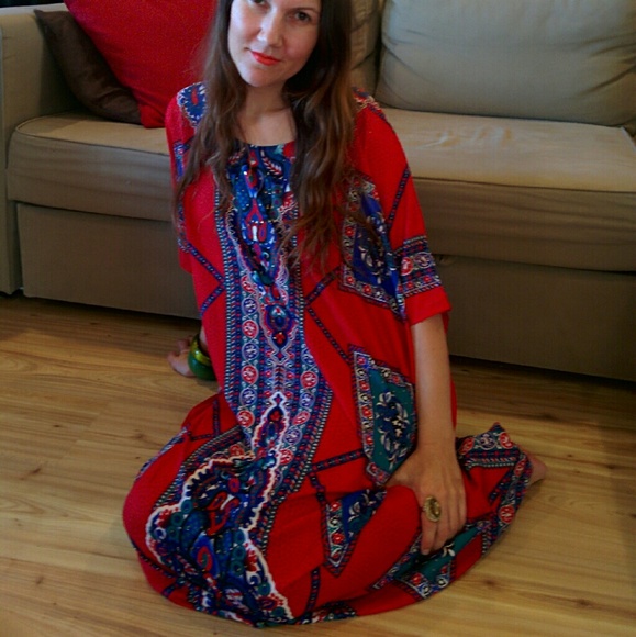 Dresses & Skirts - Vibrant red and blue kaftan