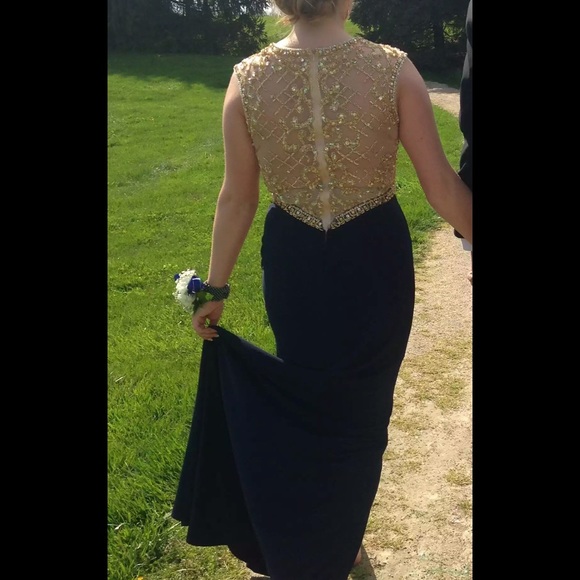 Navy blue and gold Prom Dress - Picture 2 of 2