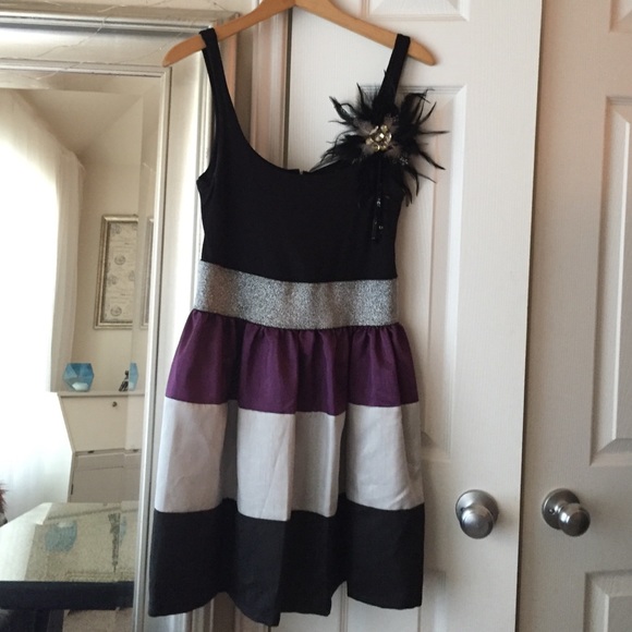Party dress with purple black and silver
