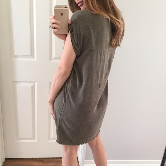 SOLD OUT • Edgy Acid Wash Olive T-Shirt Dress - Picture 2 of 4