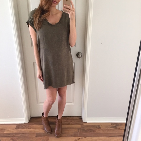 SOLD OUT • Edgy Acid Wash Olive T-Shirt Dress - Picture 4 of 4