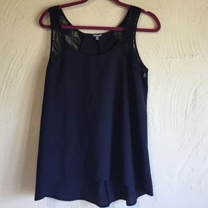 Navy blue lace shoulder top