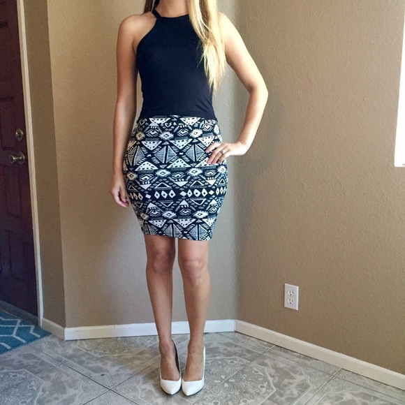 LAST ONE Black & White Tribal Midi Skirt - Picture 4 of 4
