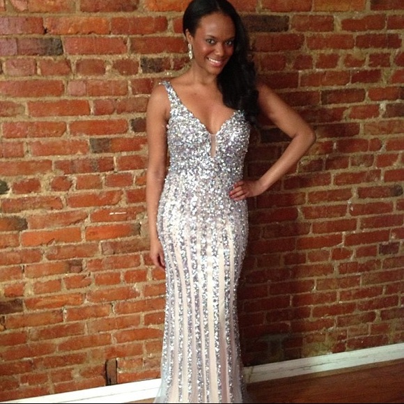 Beautiful silver beaded gown.