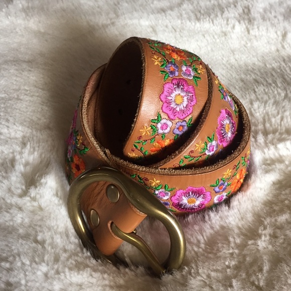Lucky Brand Floral Embroidered Leather Belt