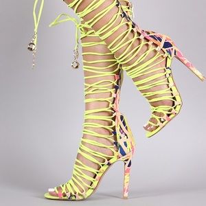 Neon Corset lace up gladiator heel