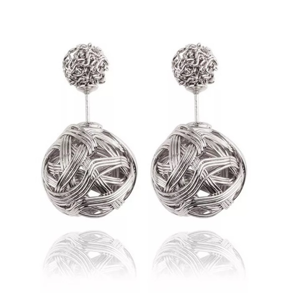 Wire Mesh Double Stud Earrings - Picture 2 of 2