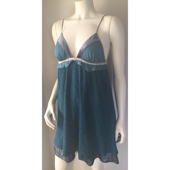 Free People Dresses & Skirts - Free people teal green lace metallic mini dress XS