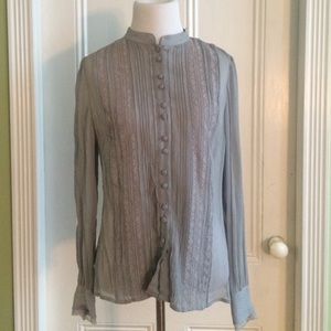 Ann Taylor silk crepe and lace blouse