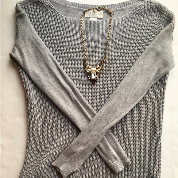 Loft Petite Gray Woven High Low Sweater