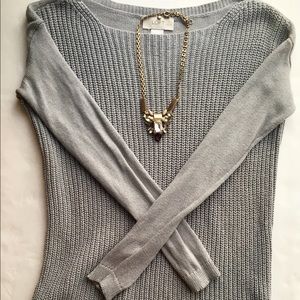 Loft Petite Gray Woven High Low Sweater