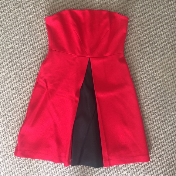 Red strapless dress from Saks Fifth Avenue