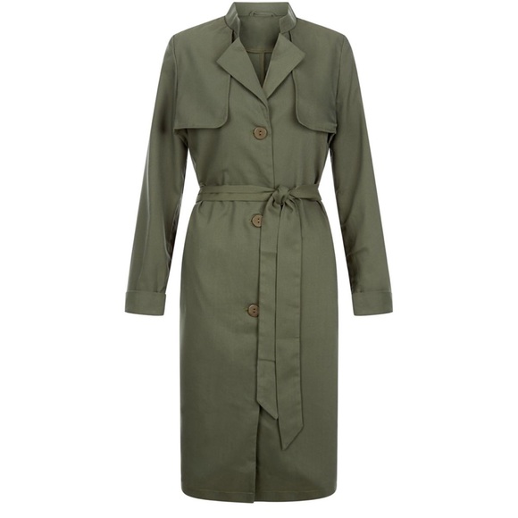 Khaki Tie Waist Trench Coat by New Look