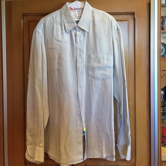 Classic fit 100% linen men's seafoam button down