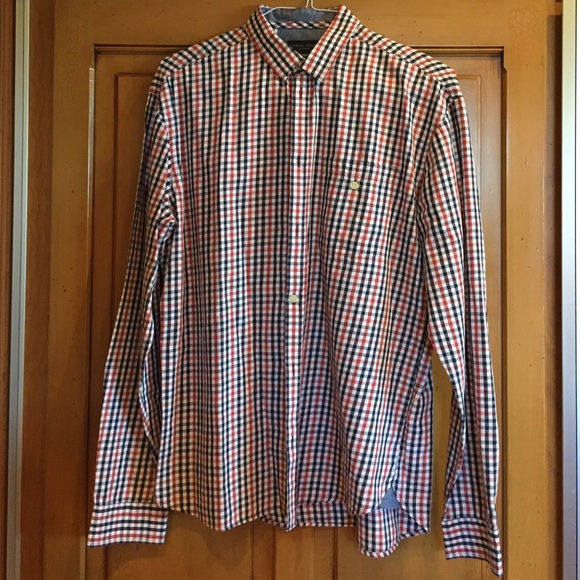Men's button down blue/red plaid cotton dress