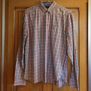 Men's button down blue/red plaid cotton dress