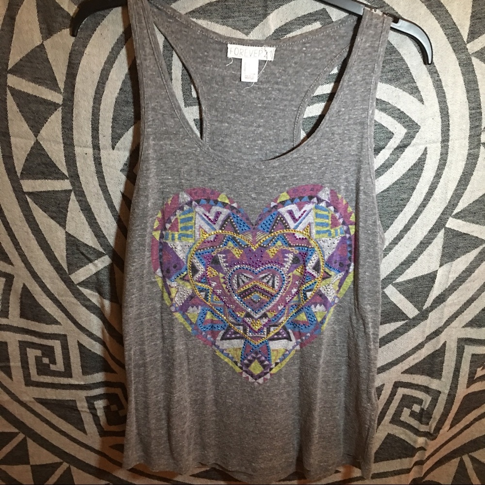 Forever 21 Gray Heart Tank Top
