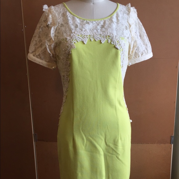 Lapis Lace and lime green dress