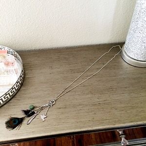 NWOT FREE PEOPLE Silver Feather Long Necklace
