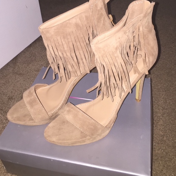 Nude Fringe Heels