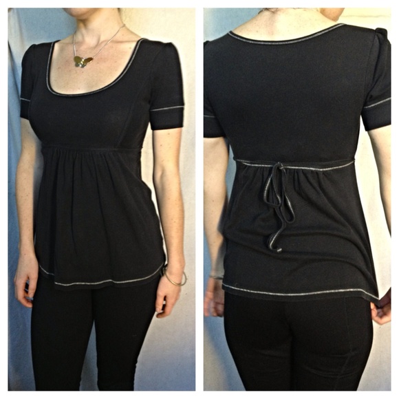 Black Cotton Babydoll T Shirt Top Tie Back