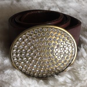 Price Drop❕Fossil Leather Belt With Crystal Buckle