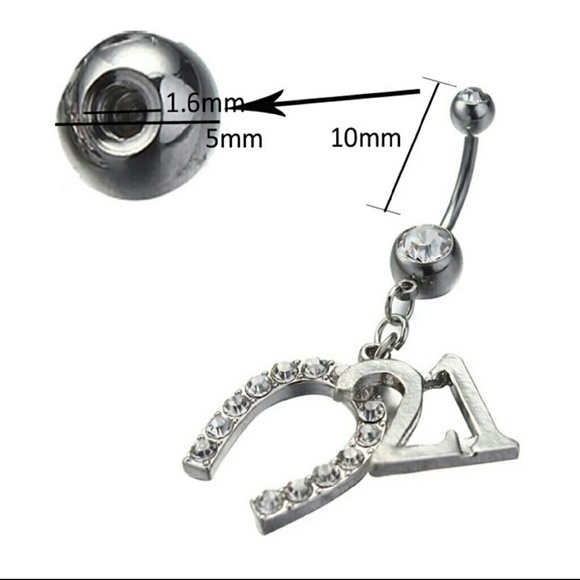 Horseshoe and 21 charm belly button ring - Picture 2 of 2