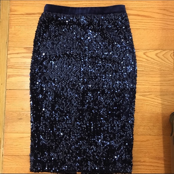 Blue Sequined Knee High Skirt- Small