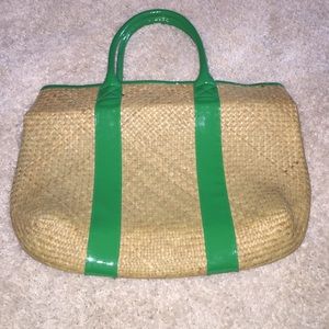Straw Bag with patten leather handled