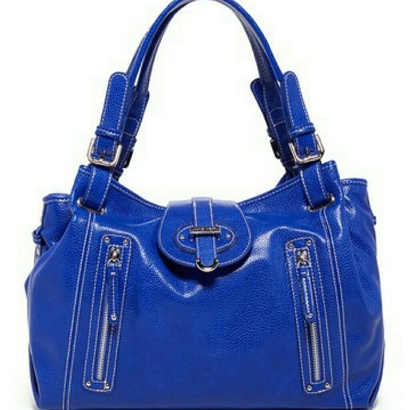 Royal Blue Nine West tote w/cheetah print interior