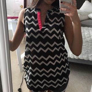Black and white chevron top w/ pink accents