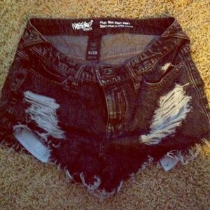 Black destroyed high waist shorts