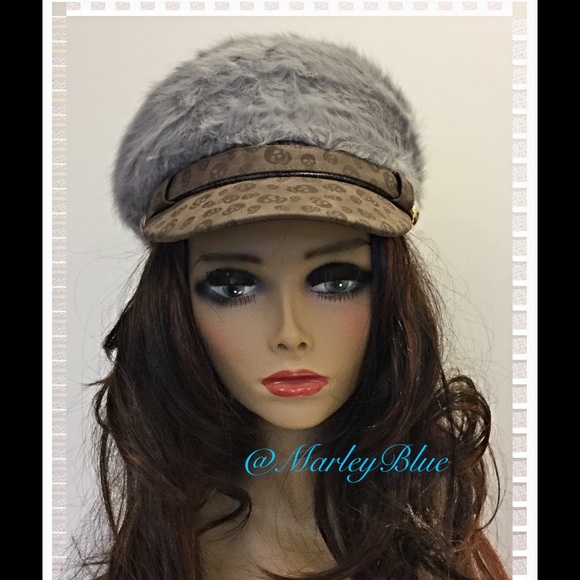 Fuzzy Angora Cap With Skull Visor - Picture 2 of 4
