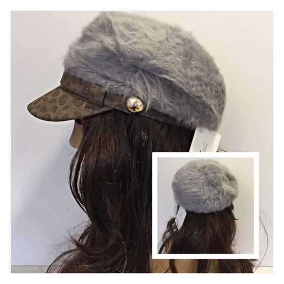 Fuzzy Angora Cap With Skull Visor - Picture 3 of 4